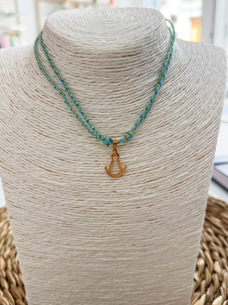 COLLAR CUERDA TRENZADA TURQUESA  VIRGEN