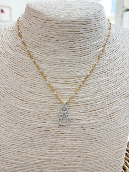 COLLAR BOLITAS VIRGENCITA BLANCO