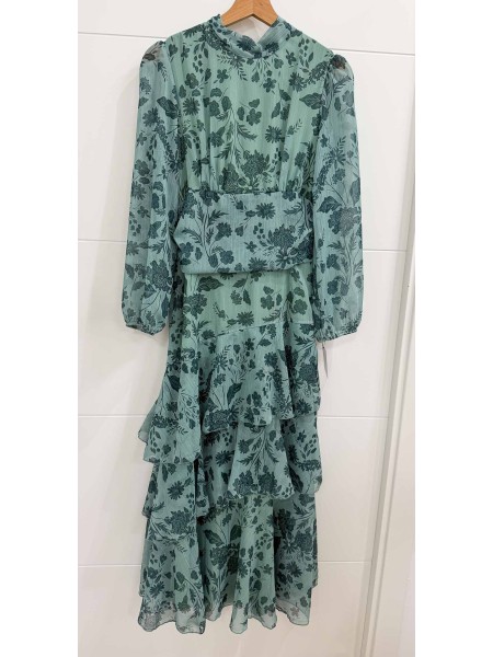 VESTIDO VOLANTES ESTAMPADO AGUA MARINA 2