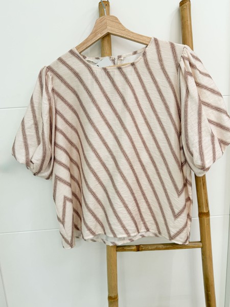BLUSA BEIGE Y MARRON LINEA