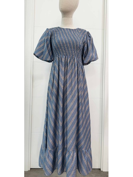 VESTIDO NIDO LINEA AZUL Y CAMEL