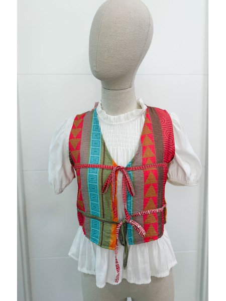 CHALECO ETNICO TONOS CORALES