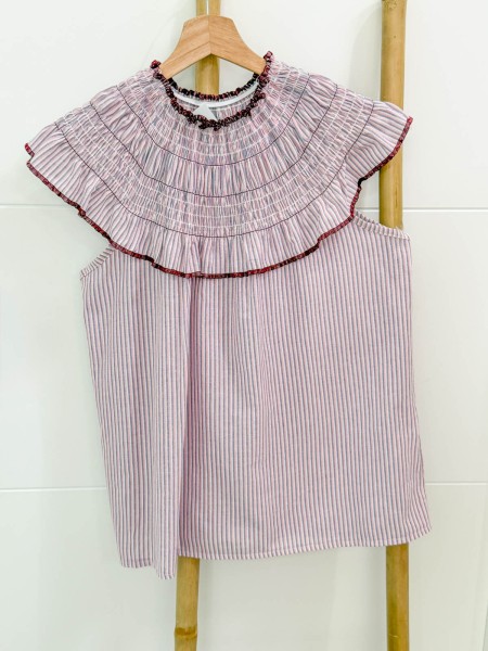 BLUSA BABEROLA ROSA Y TINTO