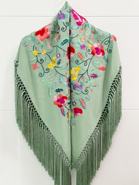 MANTON VERDE BEBÉ BORDADO EN COLORES