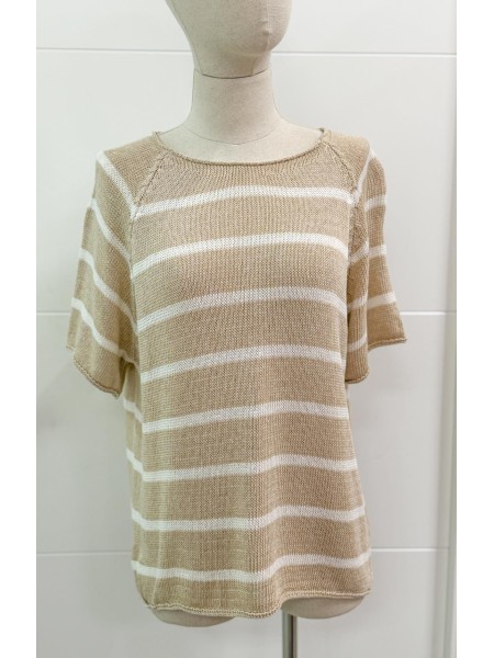 TOP PUNTO RAYA BEIGE Y BLANCO