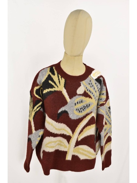 JERSEY FLORES  ESTAMPADO GRANATE