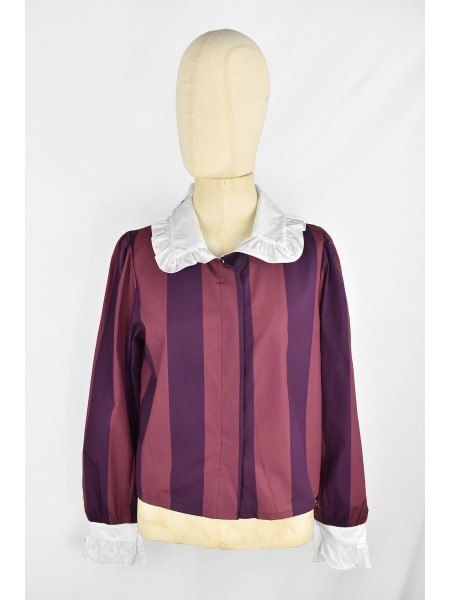 BLUSA RAYAS GRANATE  CUELLO BABYDOLL ABRIL