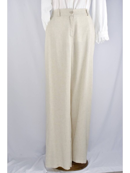 PANTALON PINZAS LINO BEIGE