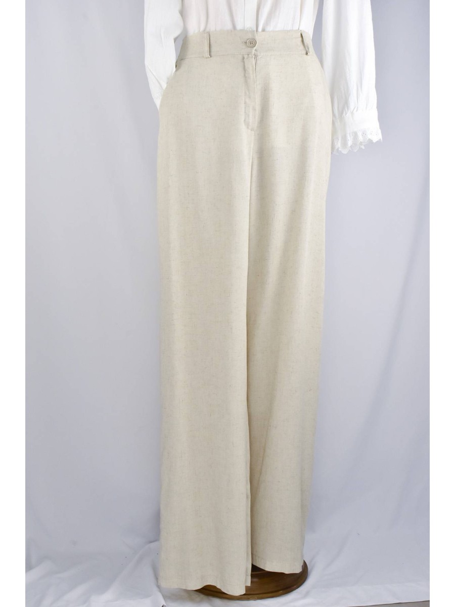 PANTALON PINZAS LINO BEIGE