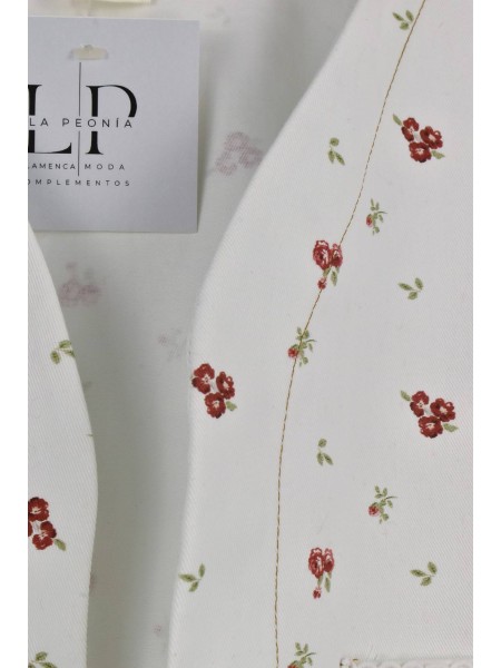 CHALECO BLANCO ESTAMPADO EN FLORECILLAS ROJAS 2