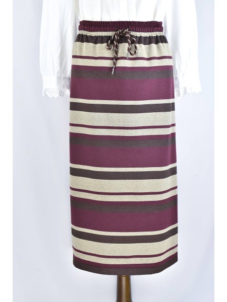 FALDA TUBO LISTAS MARRON GRANATE Y BEIGE