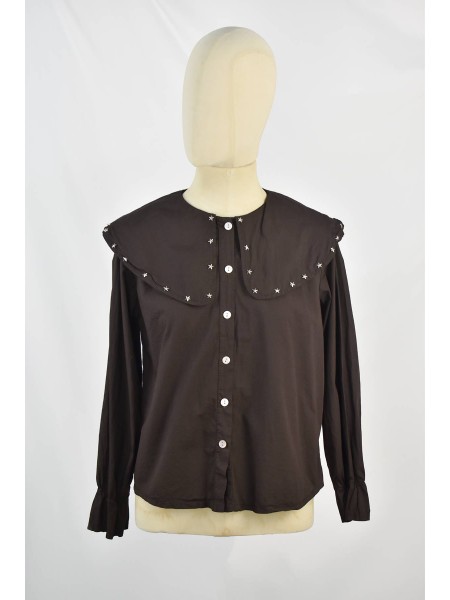 BLUSA CHOCOLATE CUELLO BABY DOLL  ESTRELLITAS