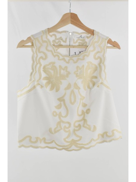 TOP BORDADO BLANCO Y BEIGE ALAZAN
