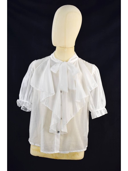 BLUSA ADELA BLANCA VOLANTE Y LAZO DELANTERO