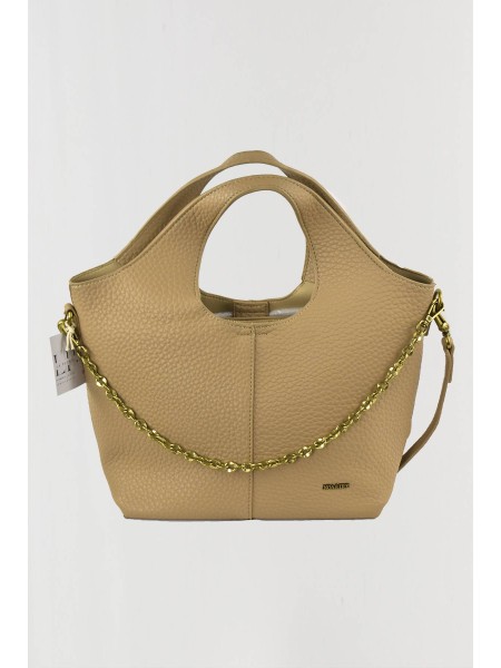 BOLSO MUJER EN PIEL BEIGE CADENA