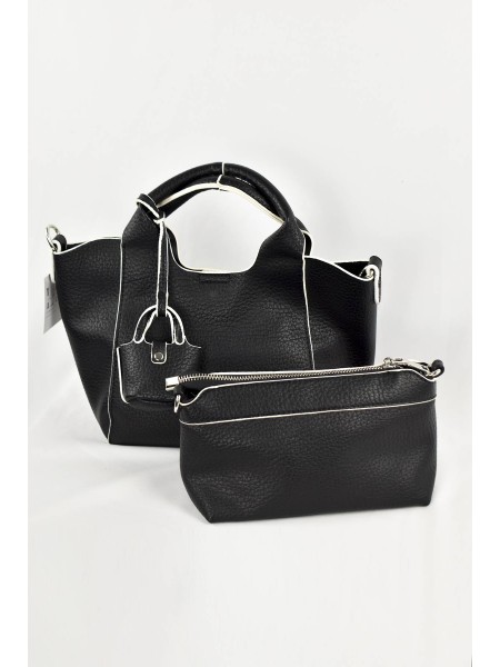 BOLSO DE MUJER PIEL NEGRO FILOS BLANCOS 2