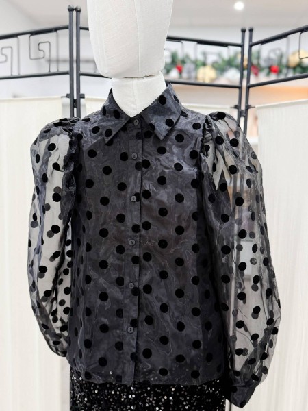 CAMISA TUL LUNARES NEGRO 2
