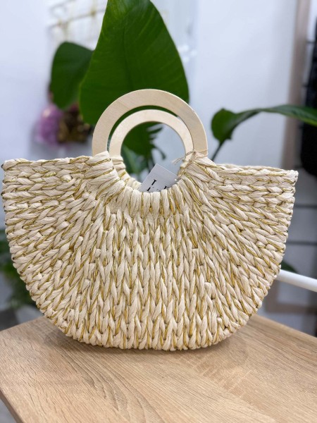 CANASTA DE MANO BEIGE Y ORO