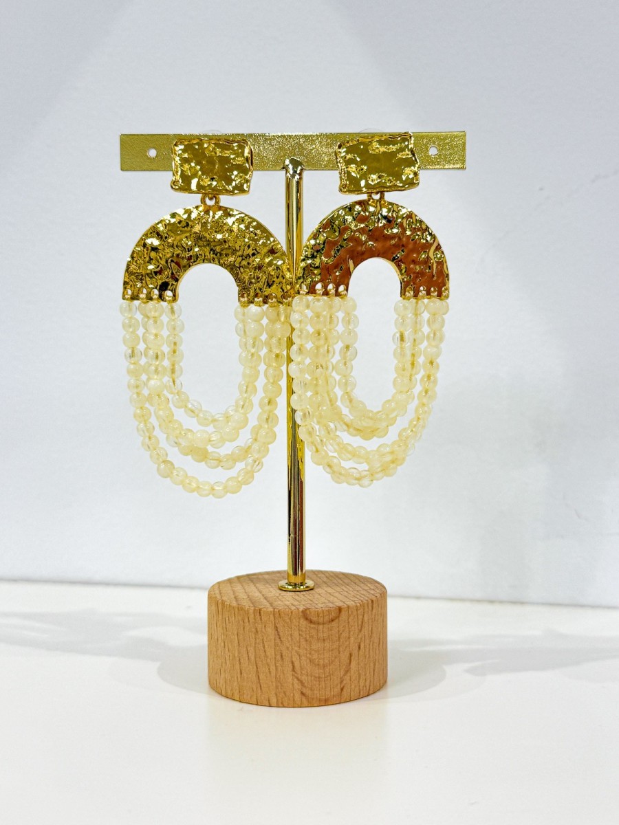 PENDIENTE ÓVALO ORO Y BEIGE