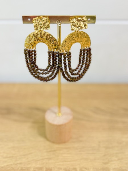 PENDIENTE ÓVALO ORO Y MARRÓN