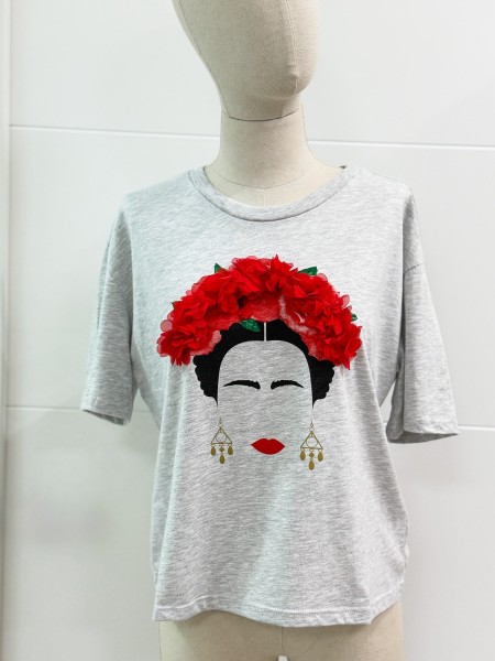 CAMISETA WOMAN FLOR GRIS