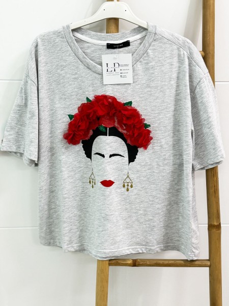 CAMISETA WOMAN FLOR GRIS 2