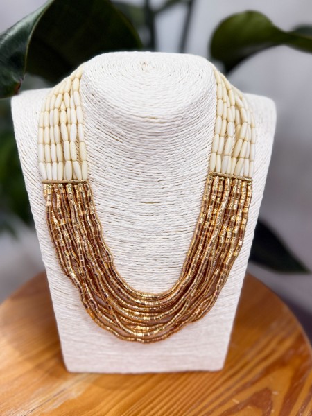 COLLAR ORO Y PIEDRA BEIGE