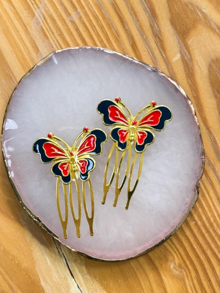 2 PEINAS MARIPOSA ROJA