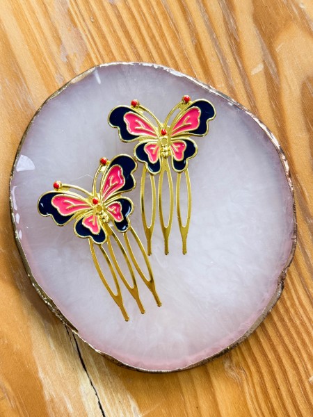 2 PEINAS MARIPOSA ROSA